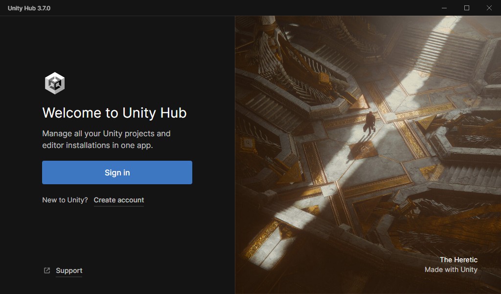 UnityHub サインイン画面